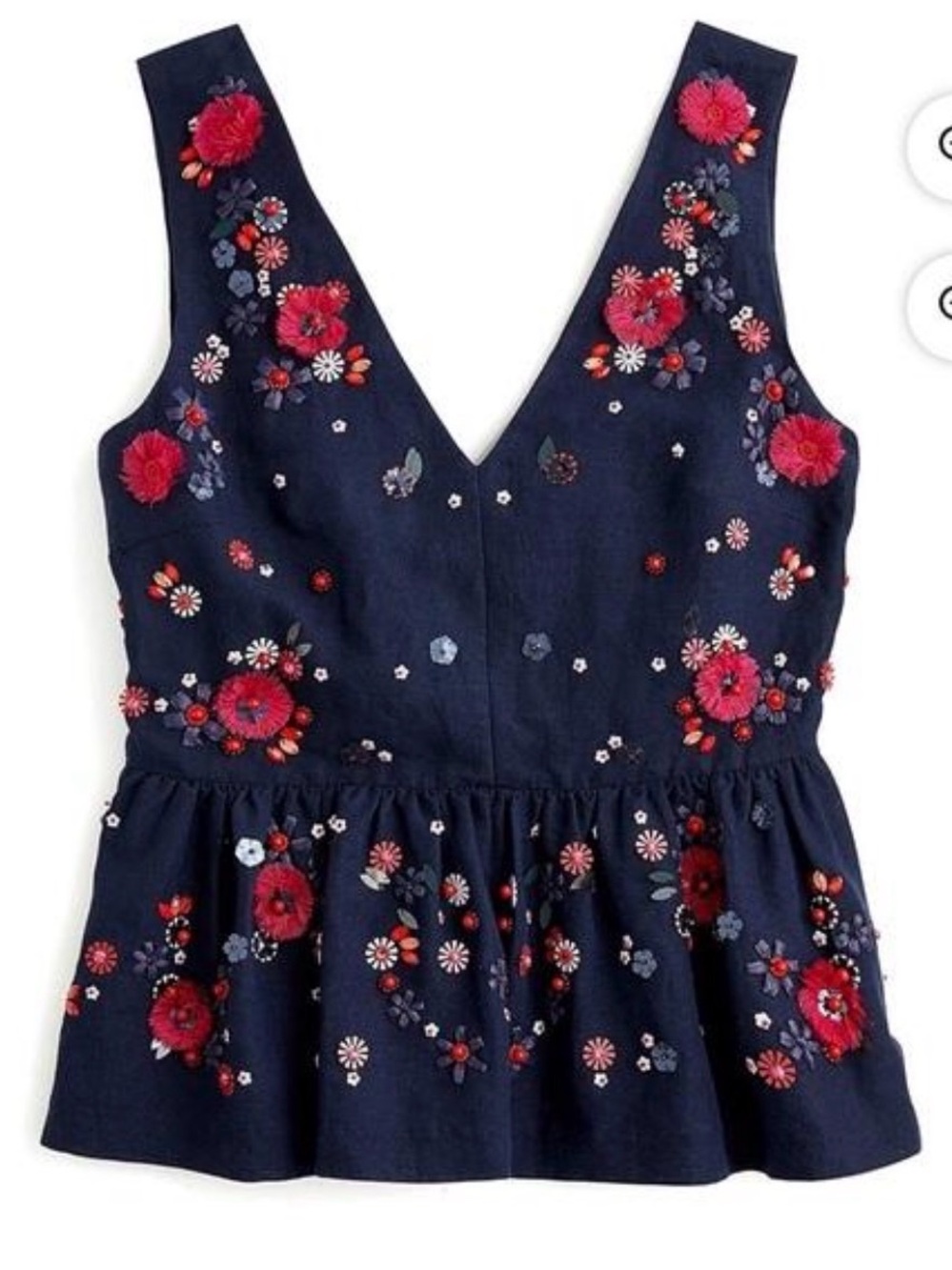 J.Crew Hand-Embellished Floral Peplum Top Navy – Size 4